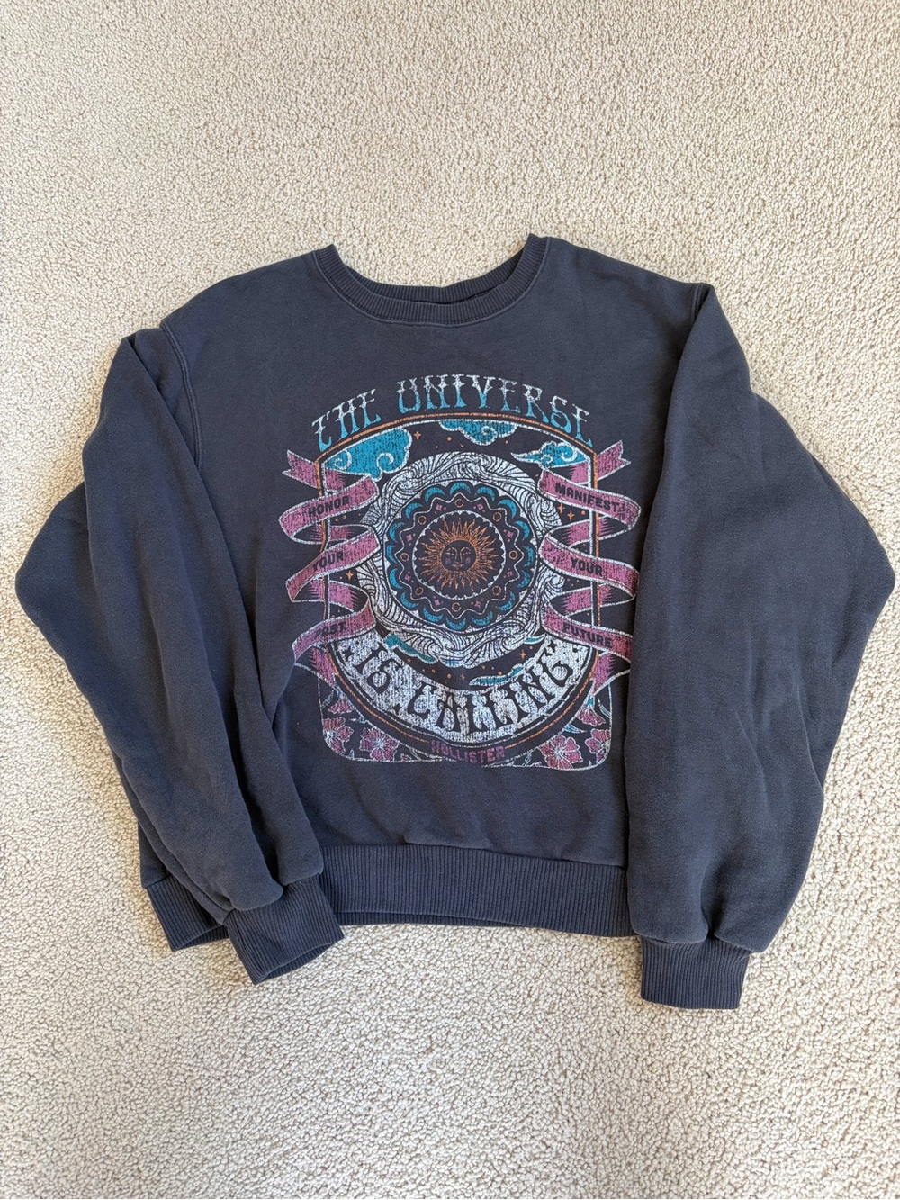 Hollister Black Graphic Crewneck Sweatshirt with Multicolor Mandala